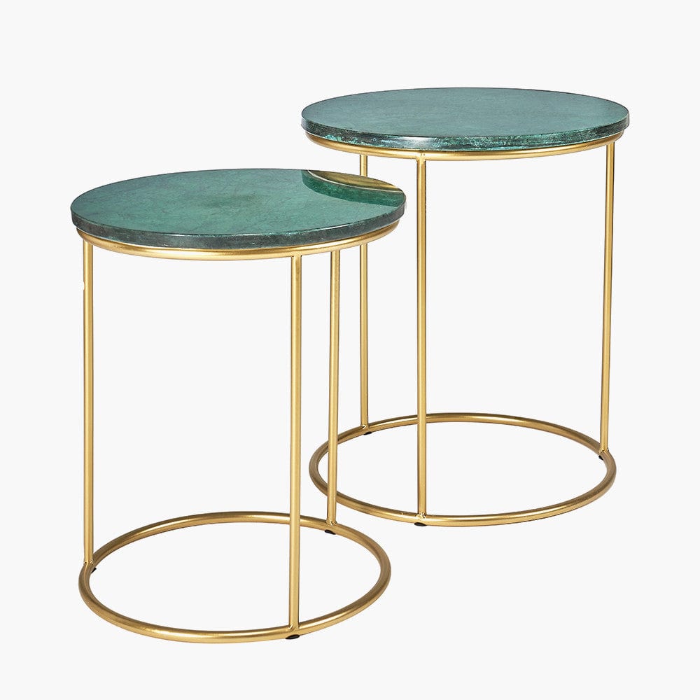 Milly S/2 Green Marble and Gold Metal Side Tables.