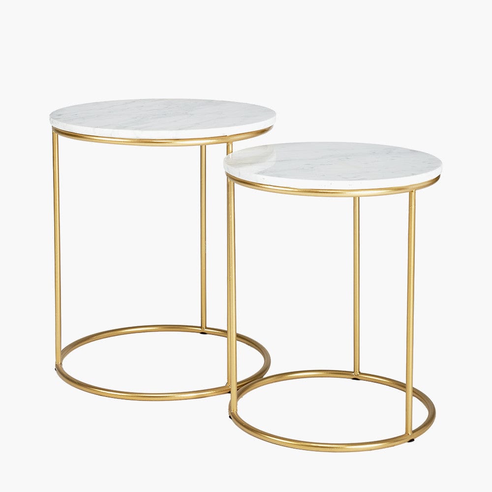 Milly S/2 White Marble and Gold Metal Side Tables.