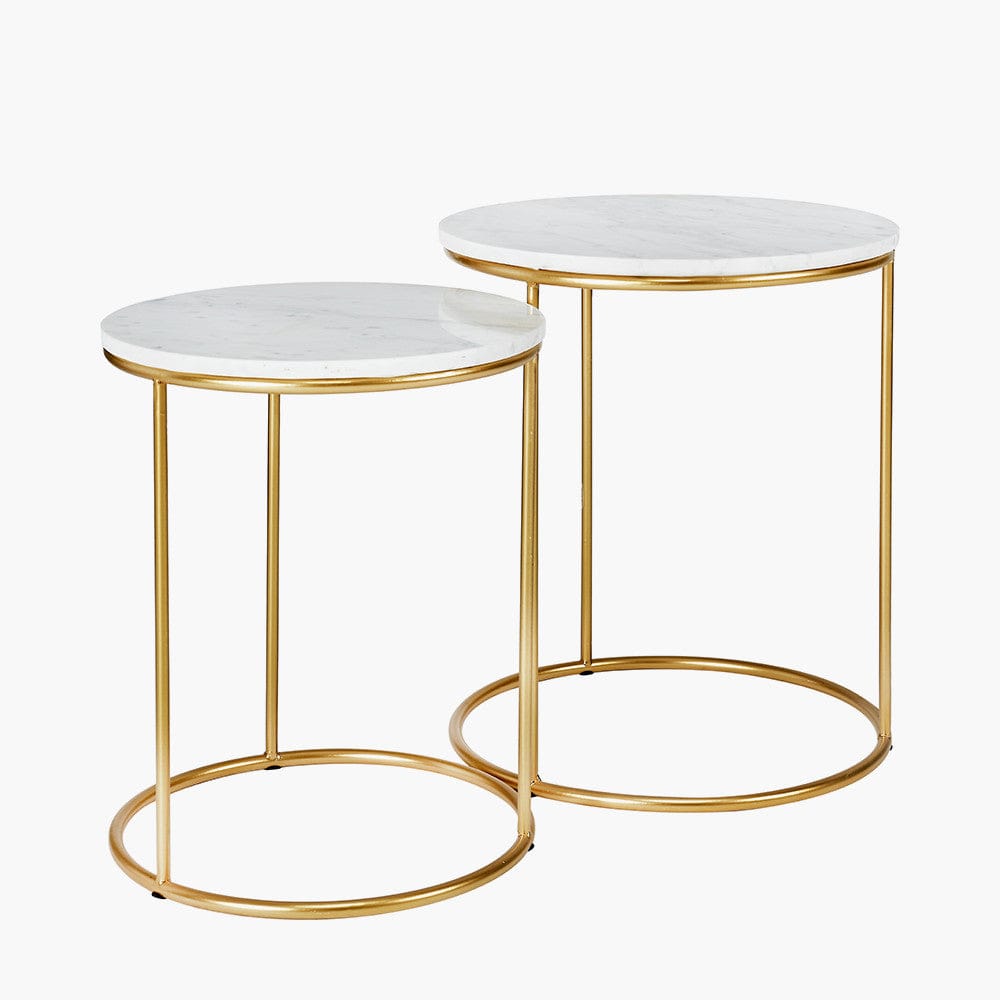 Milly S/2 White Marble and Gold Metal Side Tables.