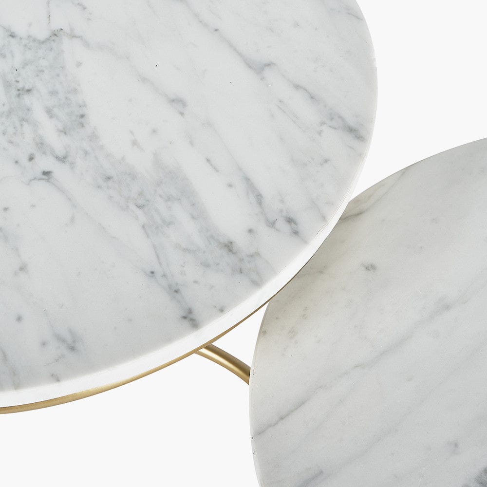 Milly S/2 White Marble and Gold Metal Side Tables.