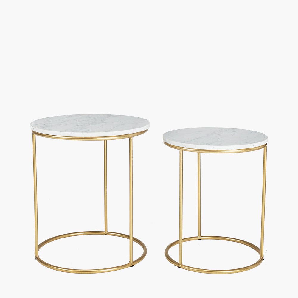 Milly S/2 White Marble and Gold Metal Side Tables.
