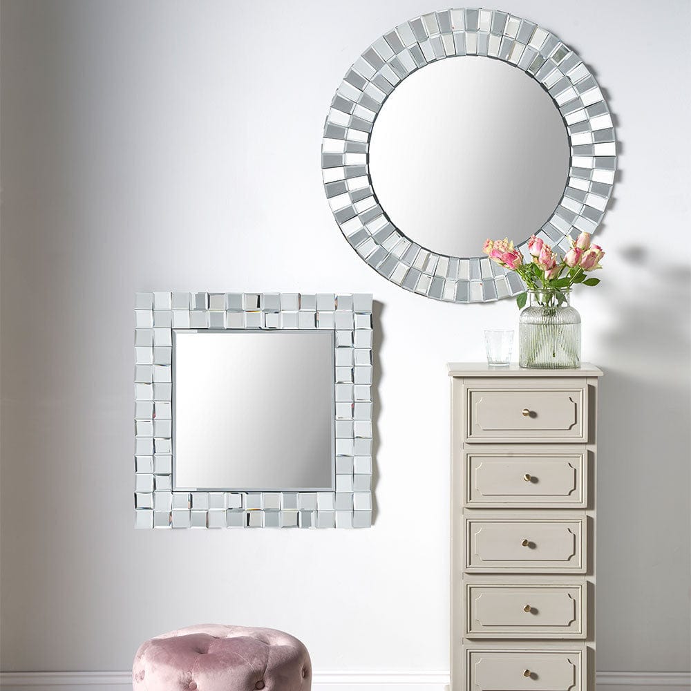 Mirrored Glass Tile Round Wall Mirror.