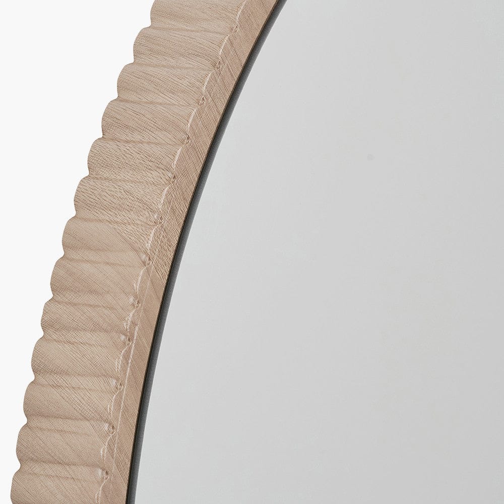 Natural Oak Wood Veneer Textured Edge Round Wall Mirror.