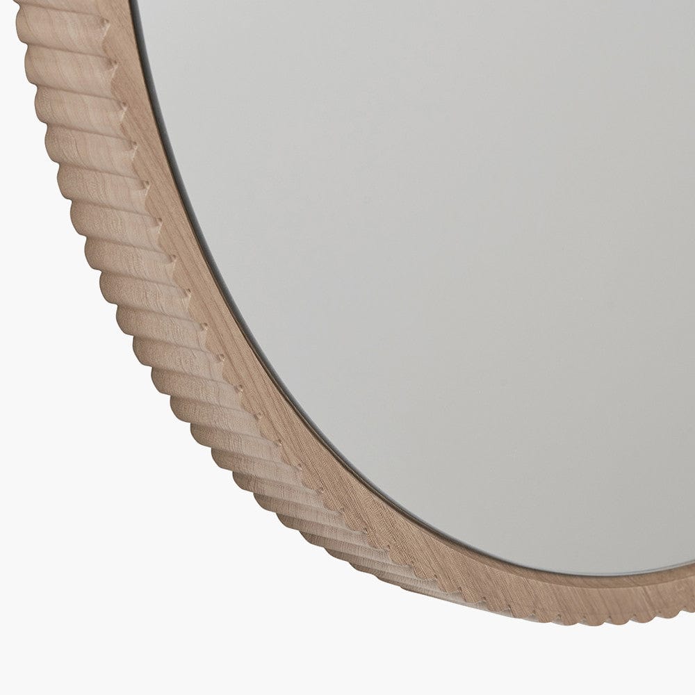 Natural Oak Wood Veneer Textured Edge Round Wall Mirror.