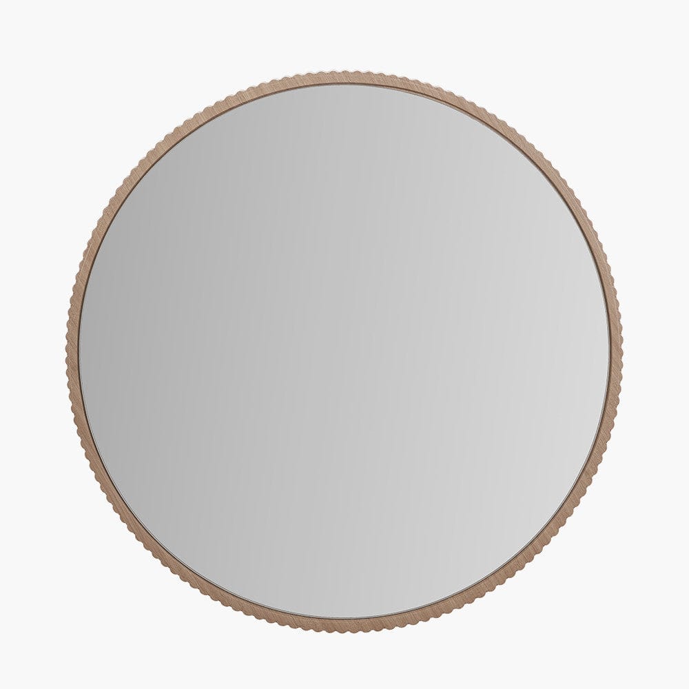 Natural Oak Wood Veneer Textured Edge Round Wall Mirror.