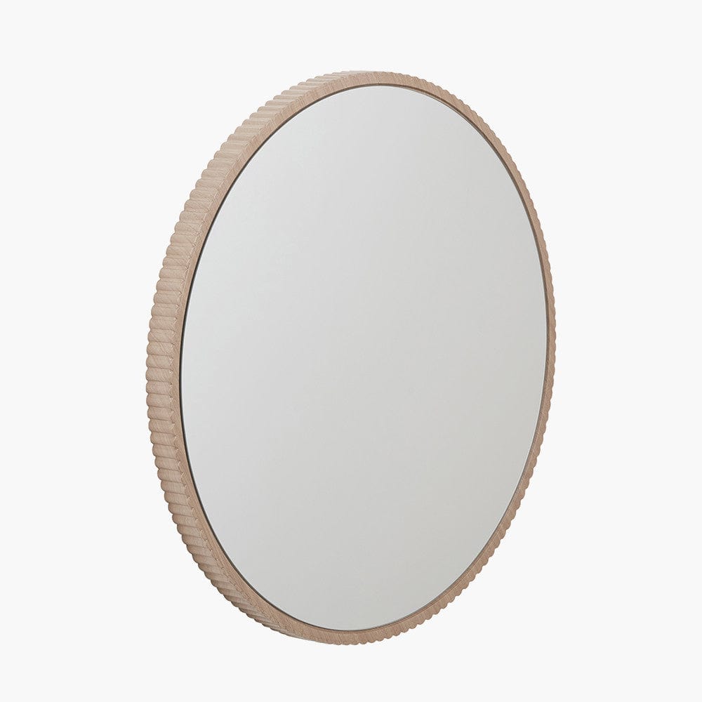 Natural Oak Wood Veneer Textured Edge Round Wall Mirror.
