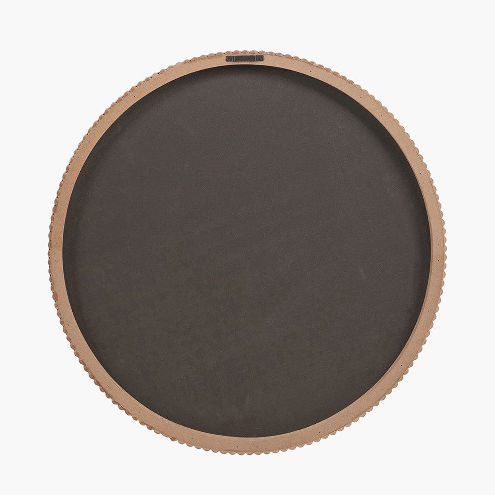 Natural Oak Wood Veneer Textured Edge Round Wall Mirror.