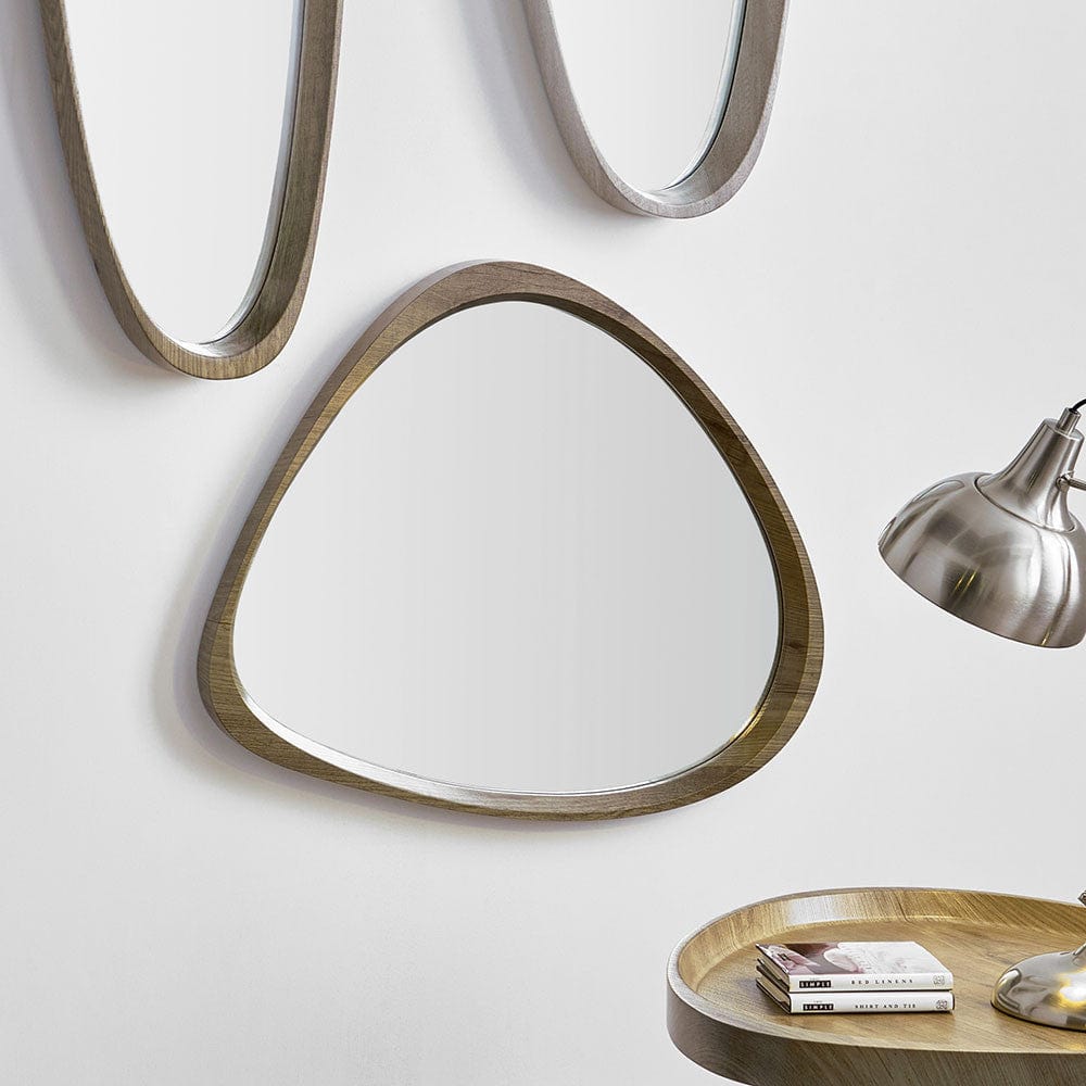 Natural Wood Veneer Curved Wall Mirror.