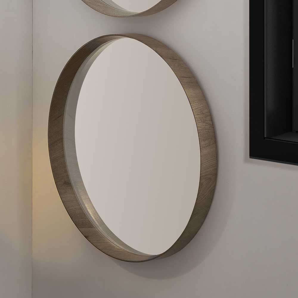 Natural Wood Veneer Deep Edge Round Wall Mirror Large.