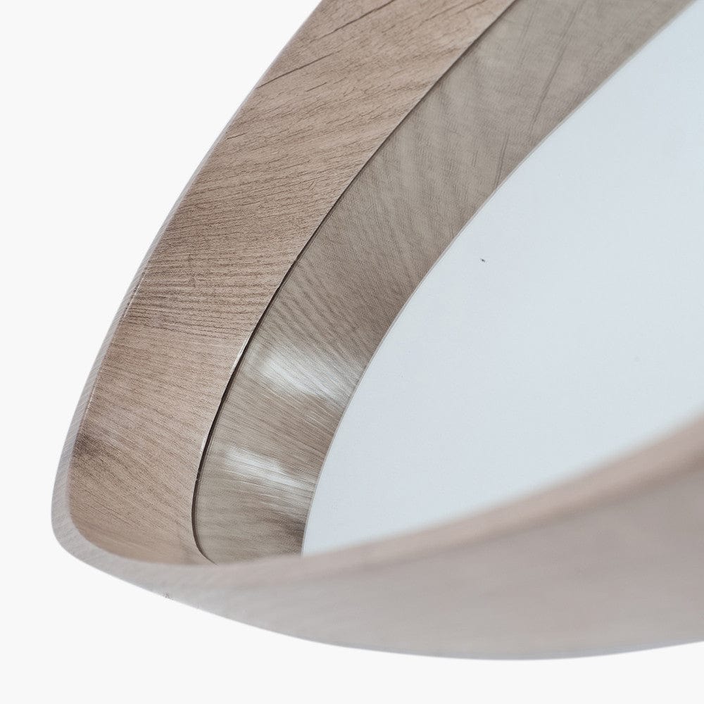 Natural Wood Veneer Teardrop Shaped Wall Mirror.