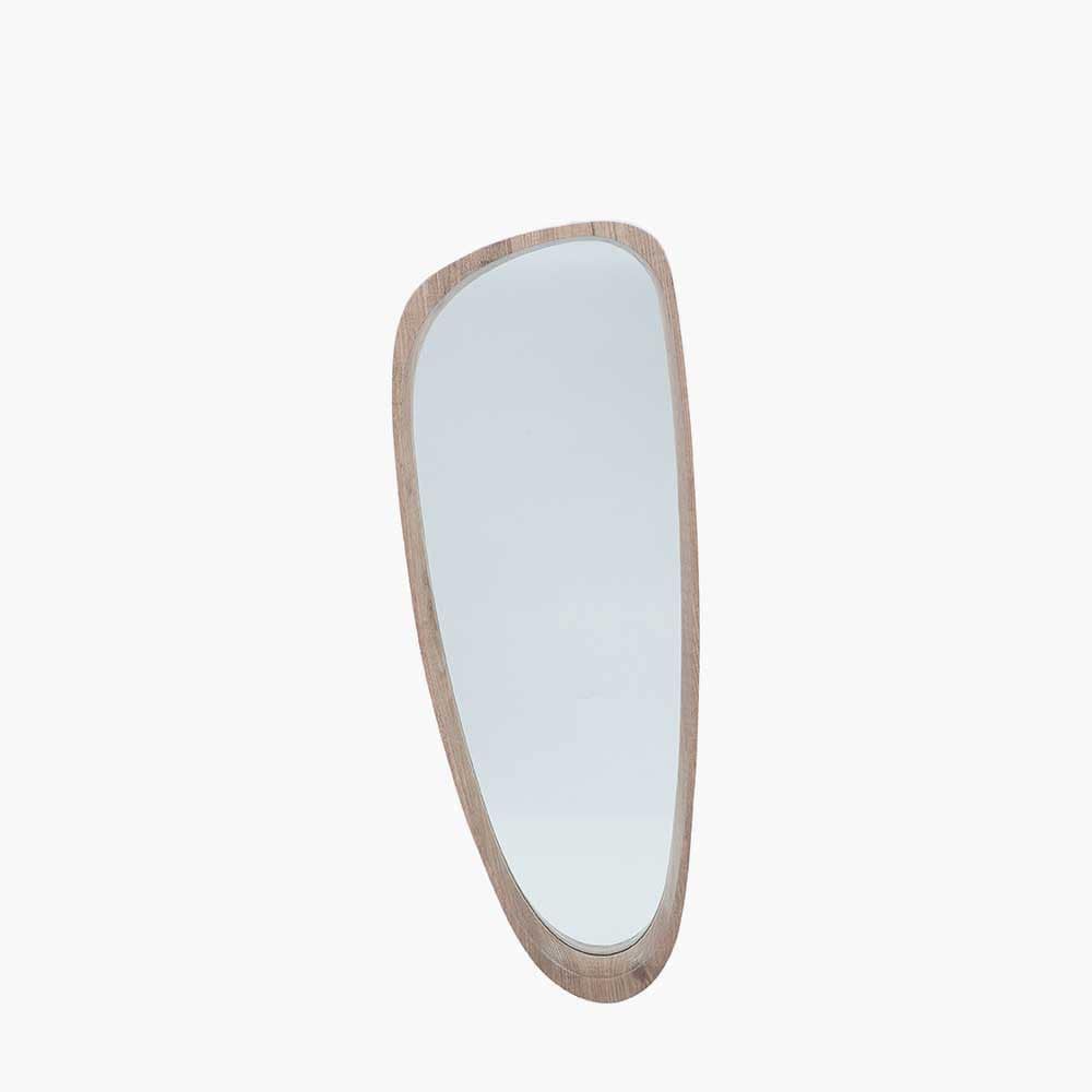 Natural Wood Veneer Teardrop Shaped Wall Mirror.