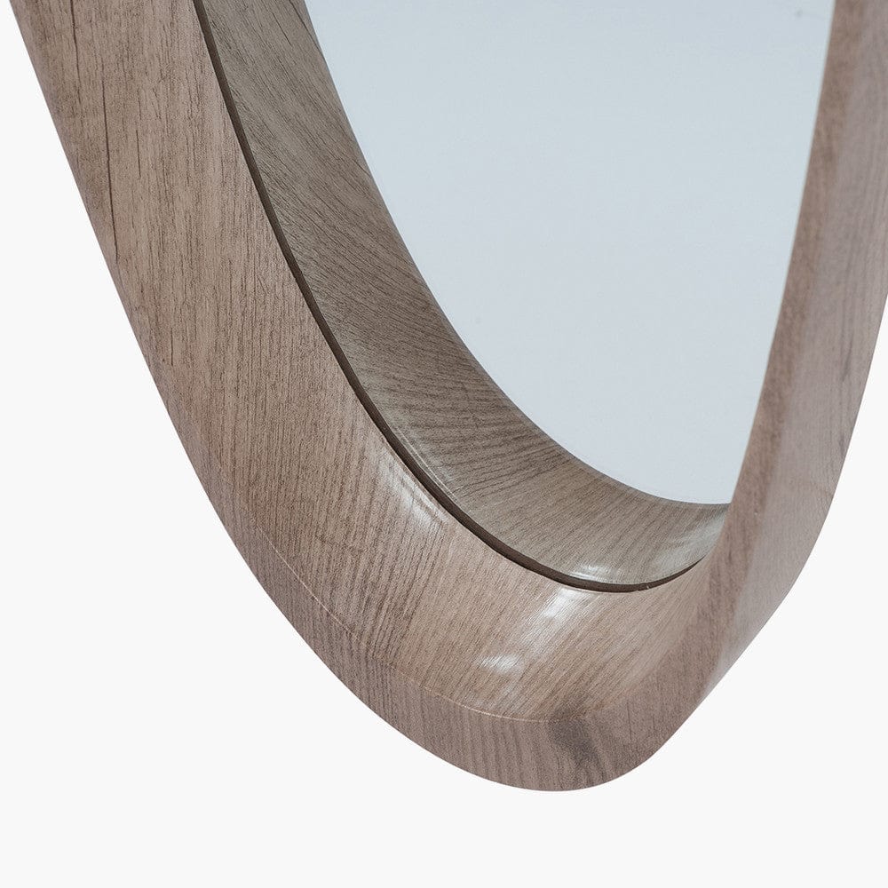 Natural Wood Veneer Teardrop Shaped Wall Mirror.