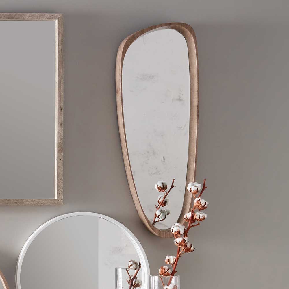 Natural Wood Veneer Teardrop Shaped Wall Mirror.