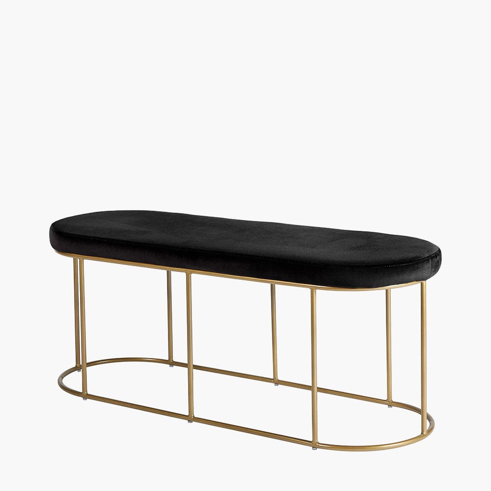 Nino Black Velvet Bench with Gold Metal Frame.