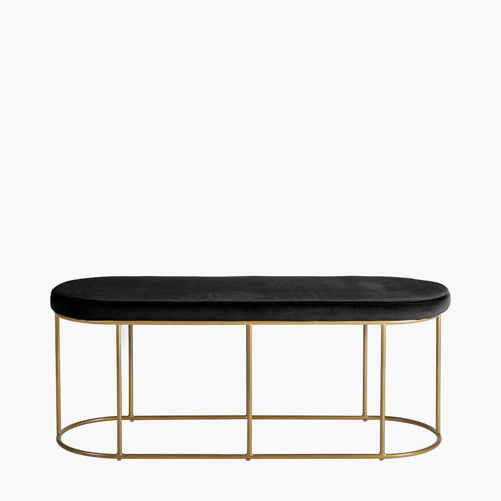 Nino Black Velvet Bench with Gold Metal Frame.