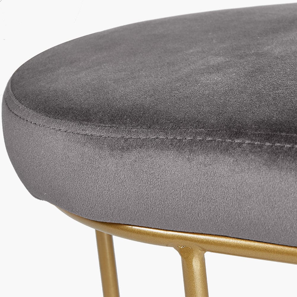 Nino Dove Grey Velvet Bench with Gold Metal Frame.