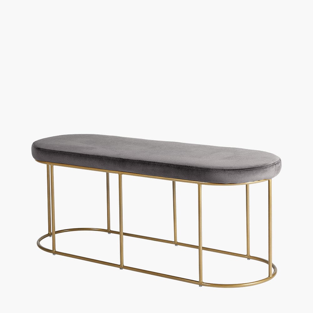Nino Dove Grey Velvet Bench with Gold Metal Frame.