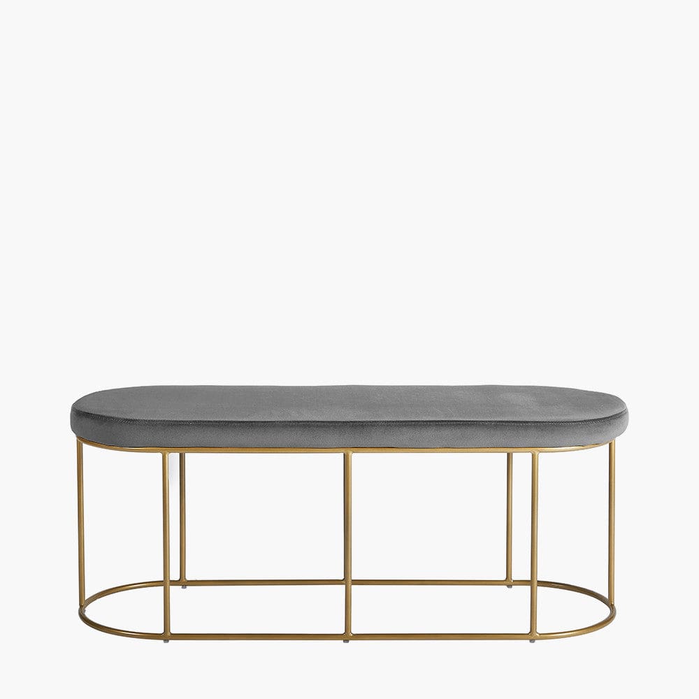 Nino Dove Grey Velvet Bench with Gold Metal Frame.
