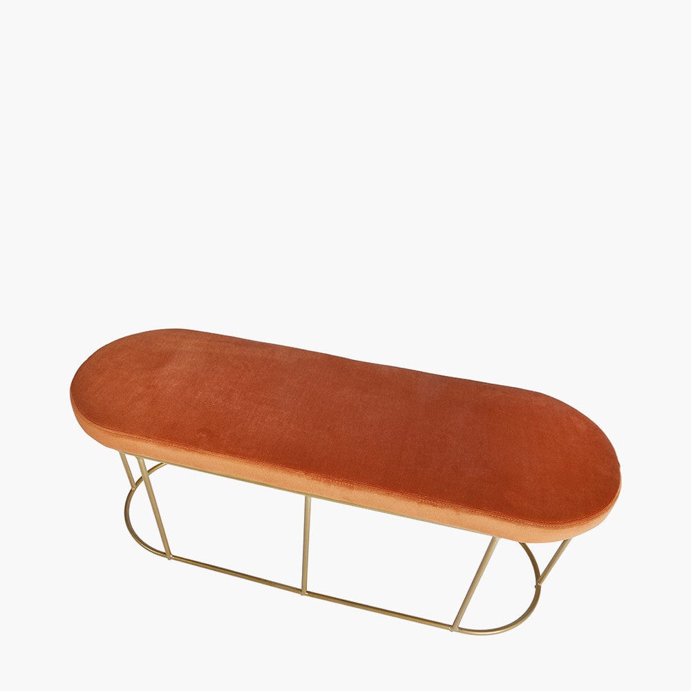 Nino Tobacco Velvet Bench with Gold Metal Frame.