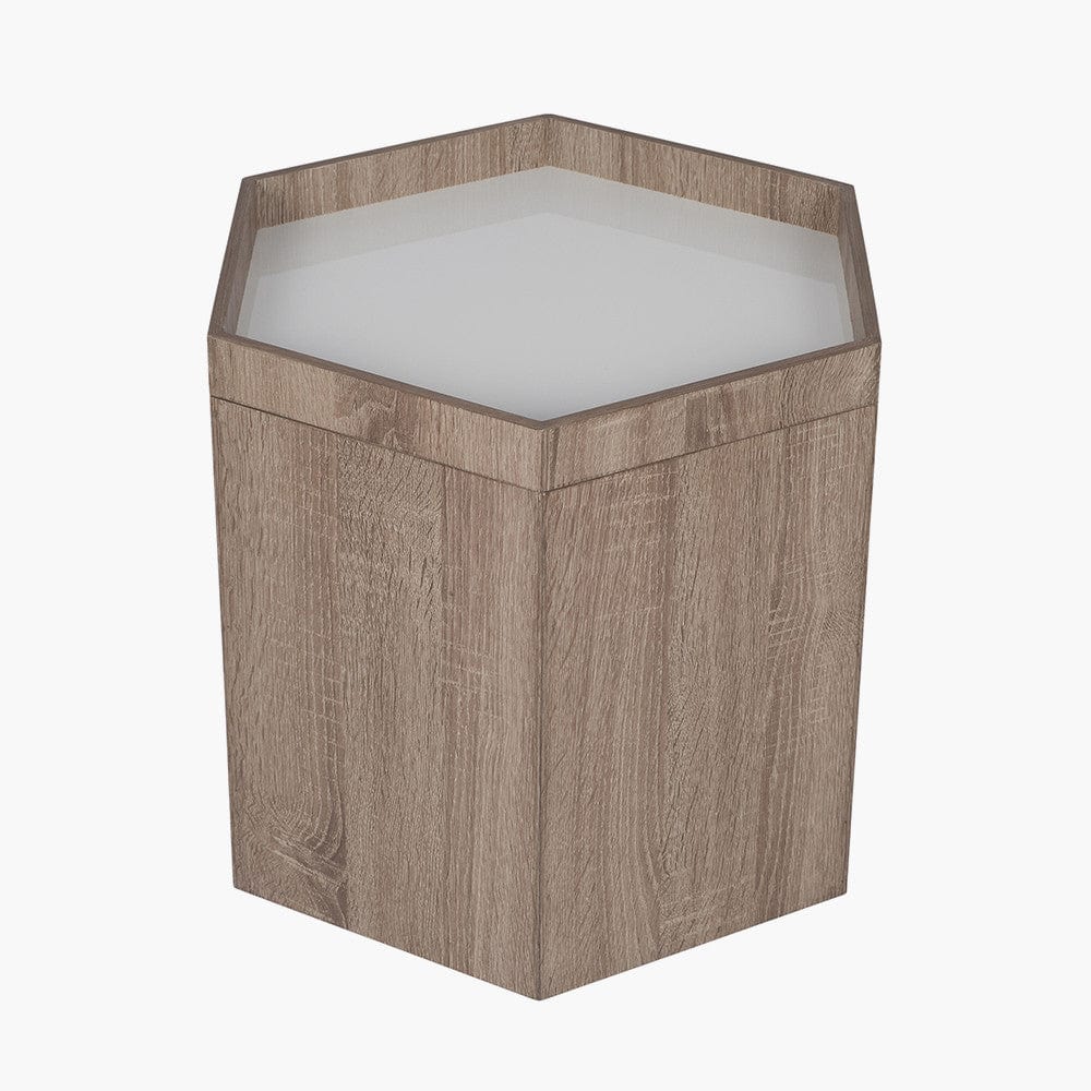 Oslo Natural & White Wood Hexagonal Storage Box Small.