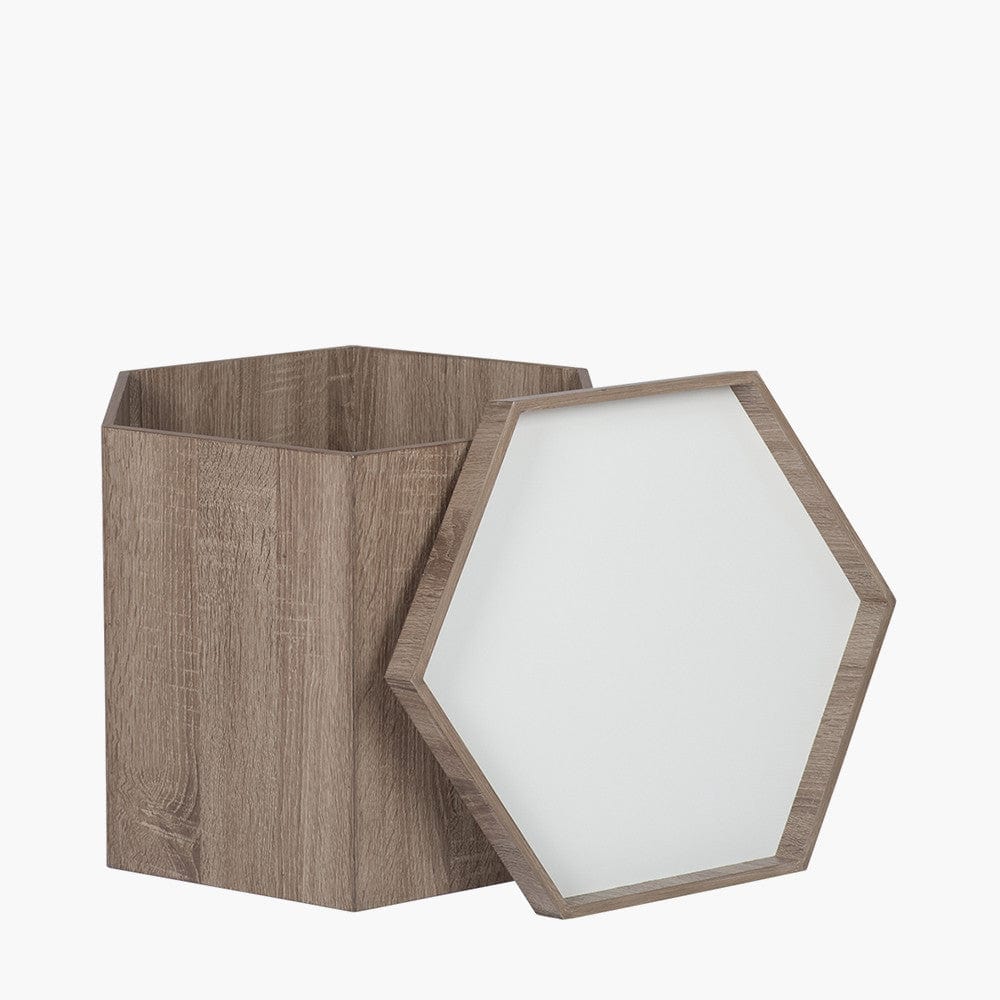 Oslo Natural & White Wood Hexagonal Storage Box Small.
