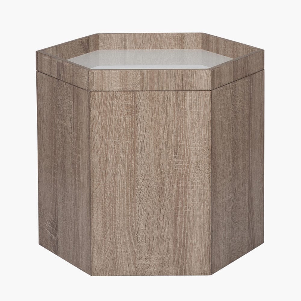 Oslo Natural & White Wood Hexagonal Storage Box Small.