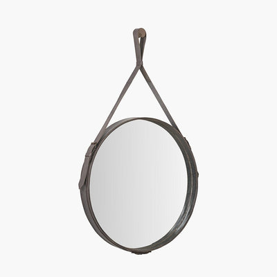 Pacific Lifestyle Living Peppercorn Leather Frame Round Wall Mirror House of Isabella UK