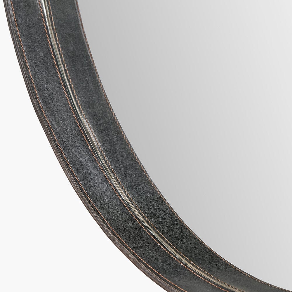 Peppercorn Leather Frame Round Wall Mirror.