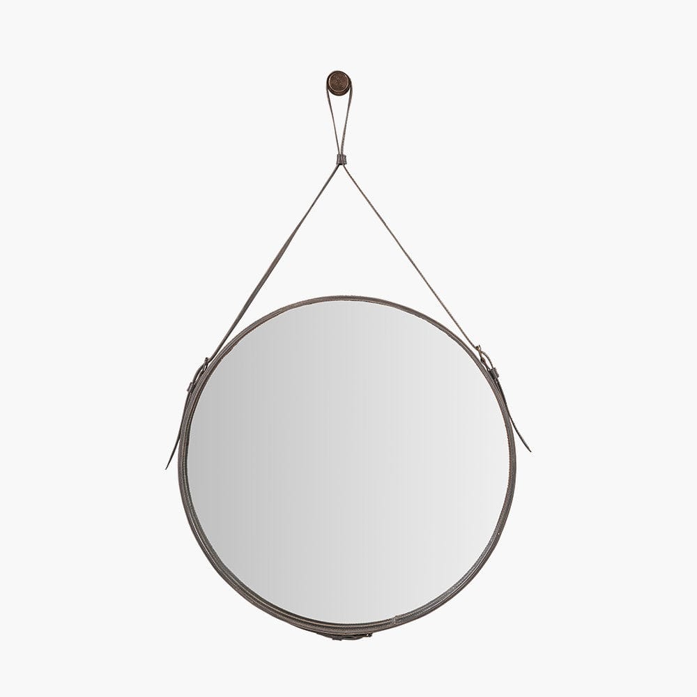 Pacific Lifestyle Living Peppercorn Leather Frame Round Wall Mirror House of Isabella UK