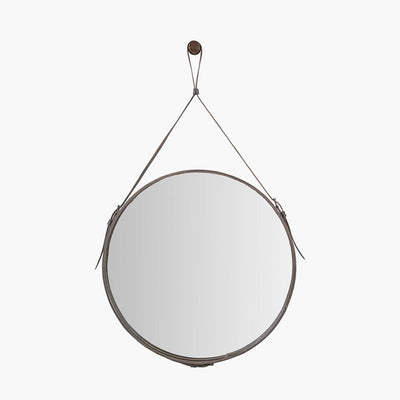 Pacific Lifestyle Living Peppercorn Leather Frame Round Wall Mirror House of Isabella UK