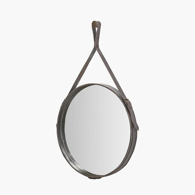 Pacific Lifestyle Living Peppercorn Leather Frame Round Wall Mirror House of Isabella UK