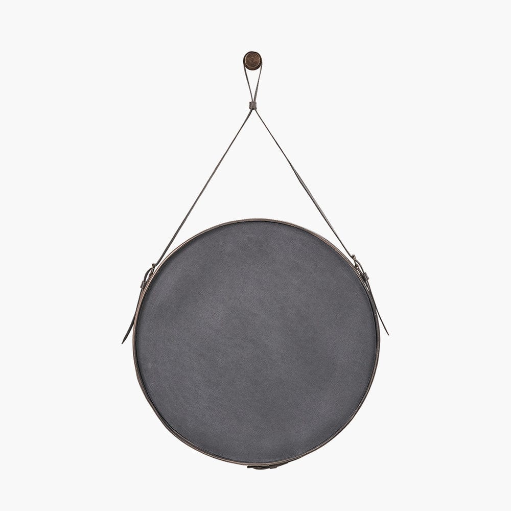 Peppercorn Leather Frame Round Wall Mirror.
