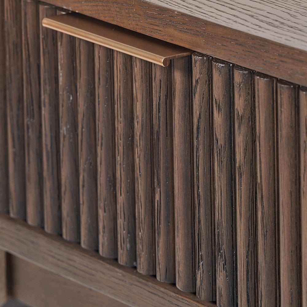 Raie Dark Brown Ribbed Oak and Pine Wood 1 Drawer Unit.