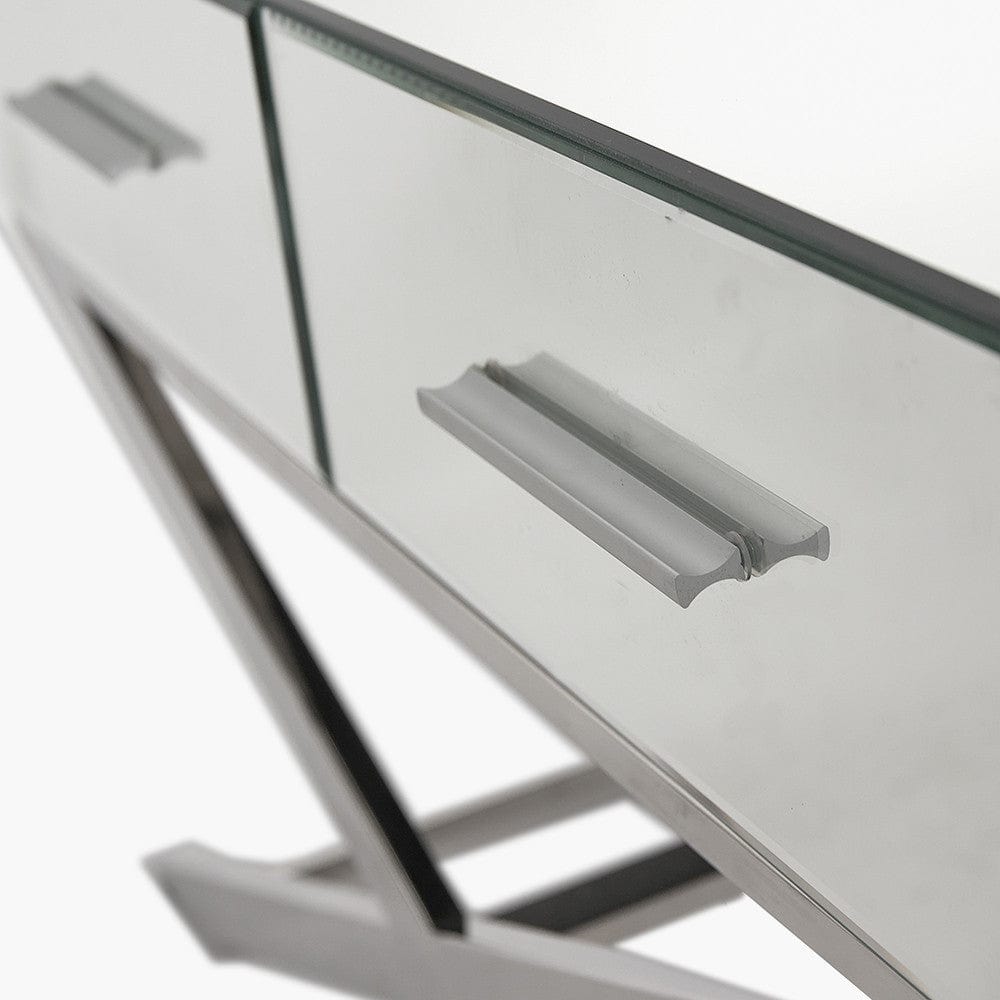 Rocco Silver Mirrored Glass and Metal Coffee Table.