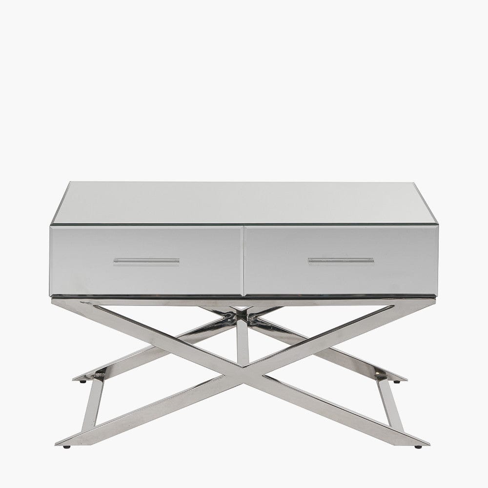 Rocco Silver Mirrored Glass and Metal Coffee Table.