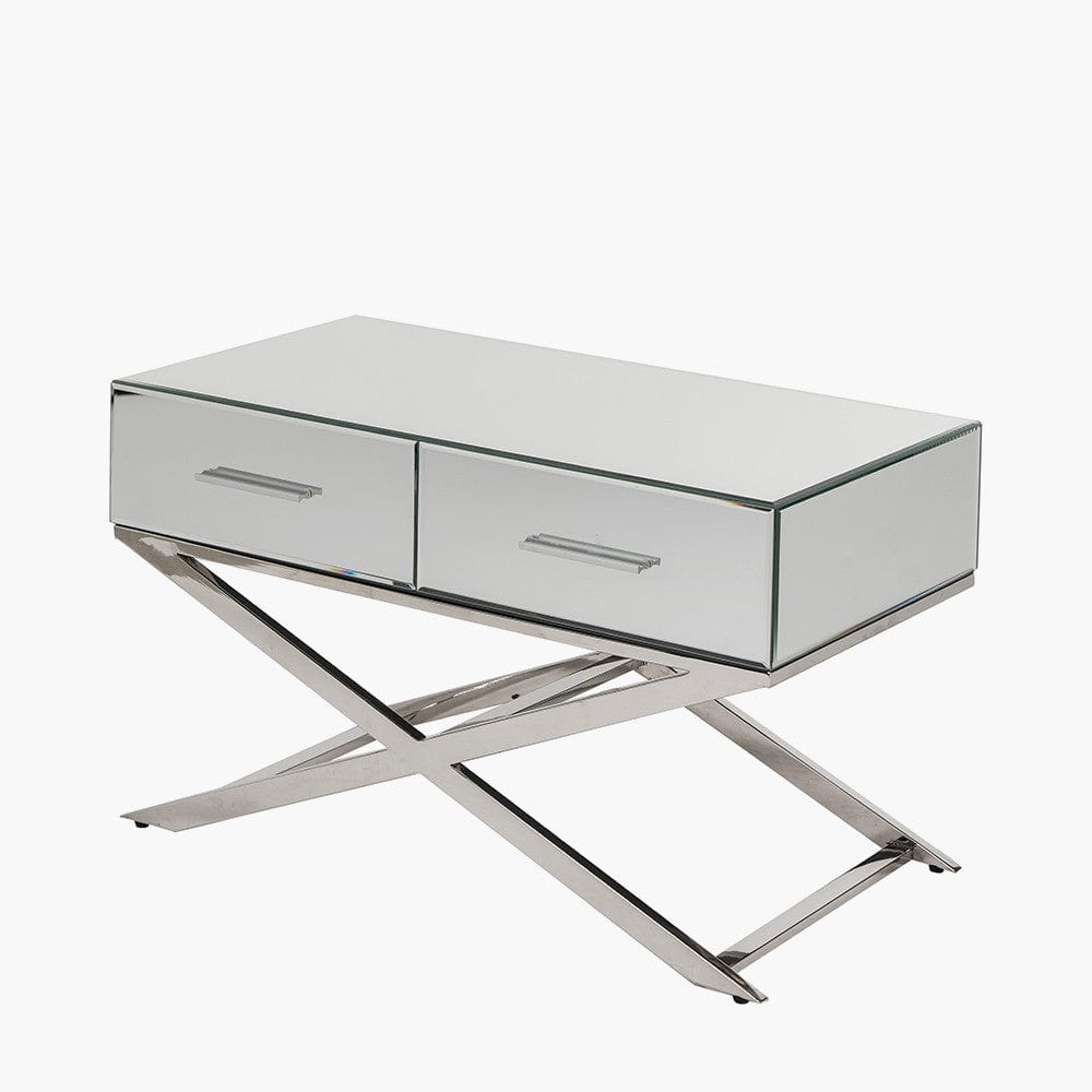 Rocco Silver Mirrored Glass and Metal Coffee Table.