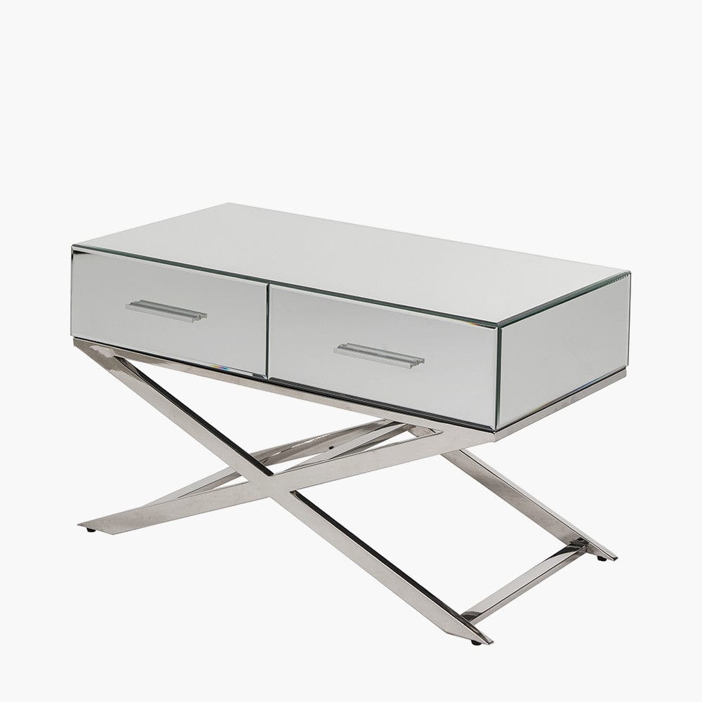 Pacific Lifestyle Living Rocco Silver Mirrored Glass and Metal Coffee Table House of Isabella UK