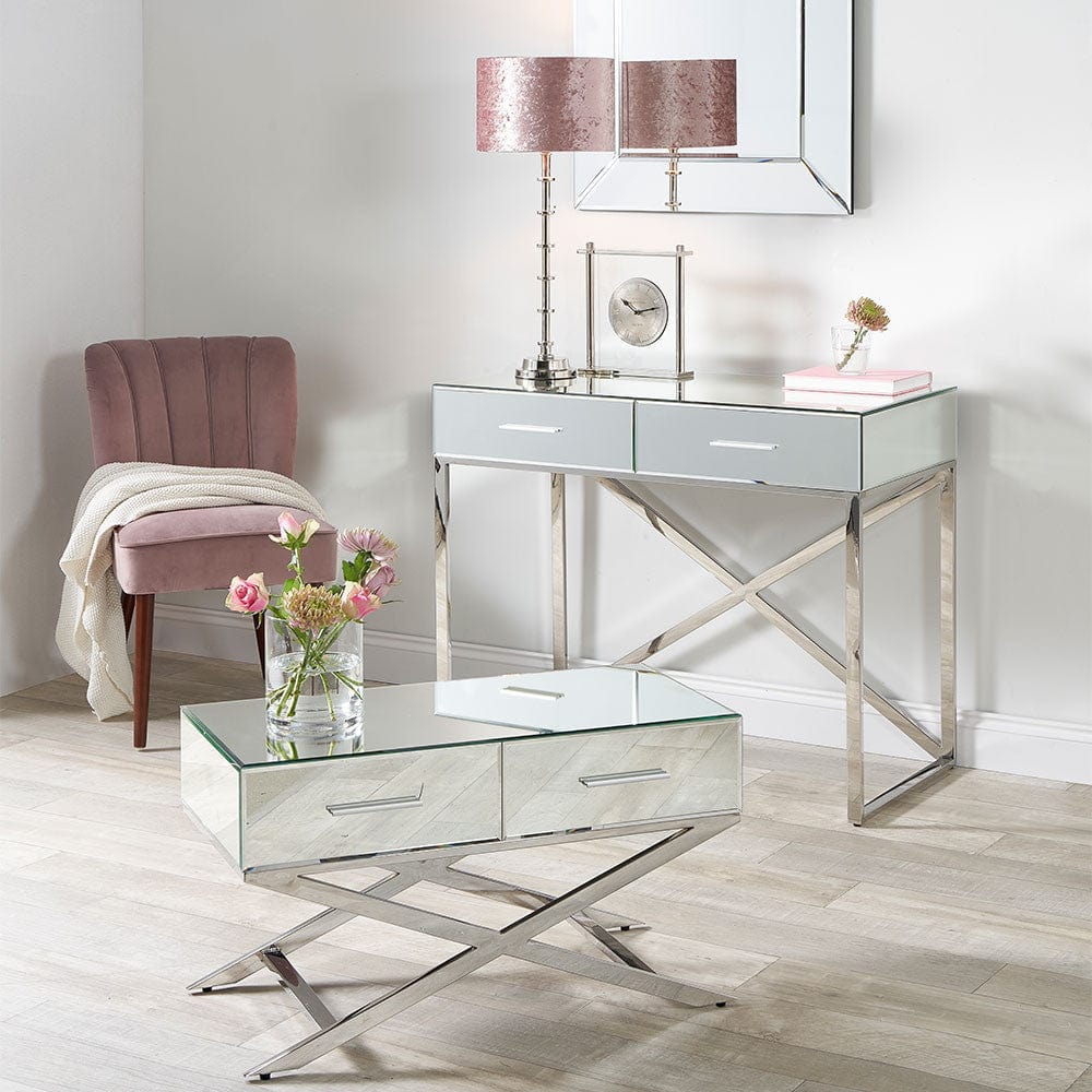 Rocco Silver Mirrored Glass and Metal Desk.