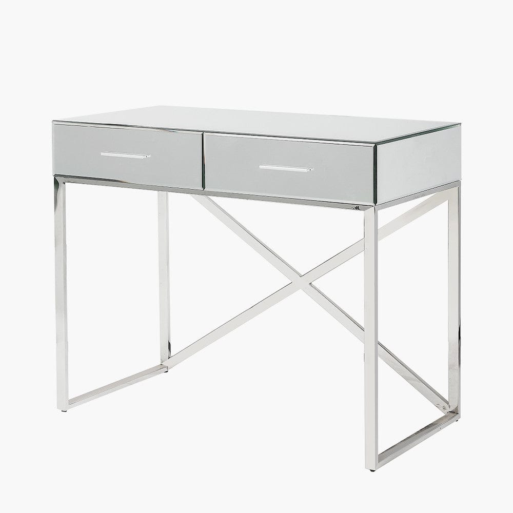 Rocco Silver Mirrored Glass and Metal Desk.