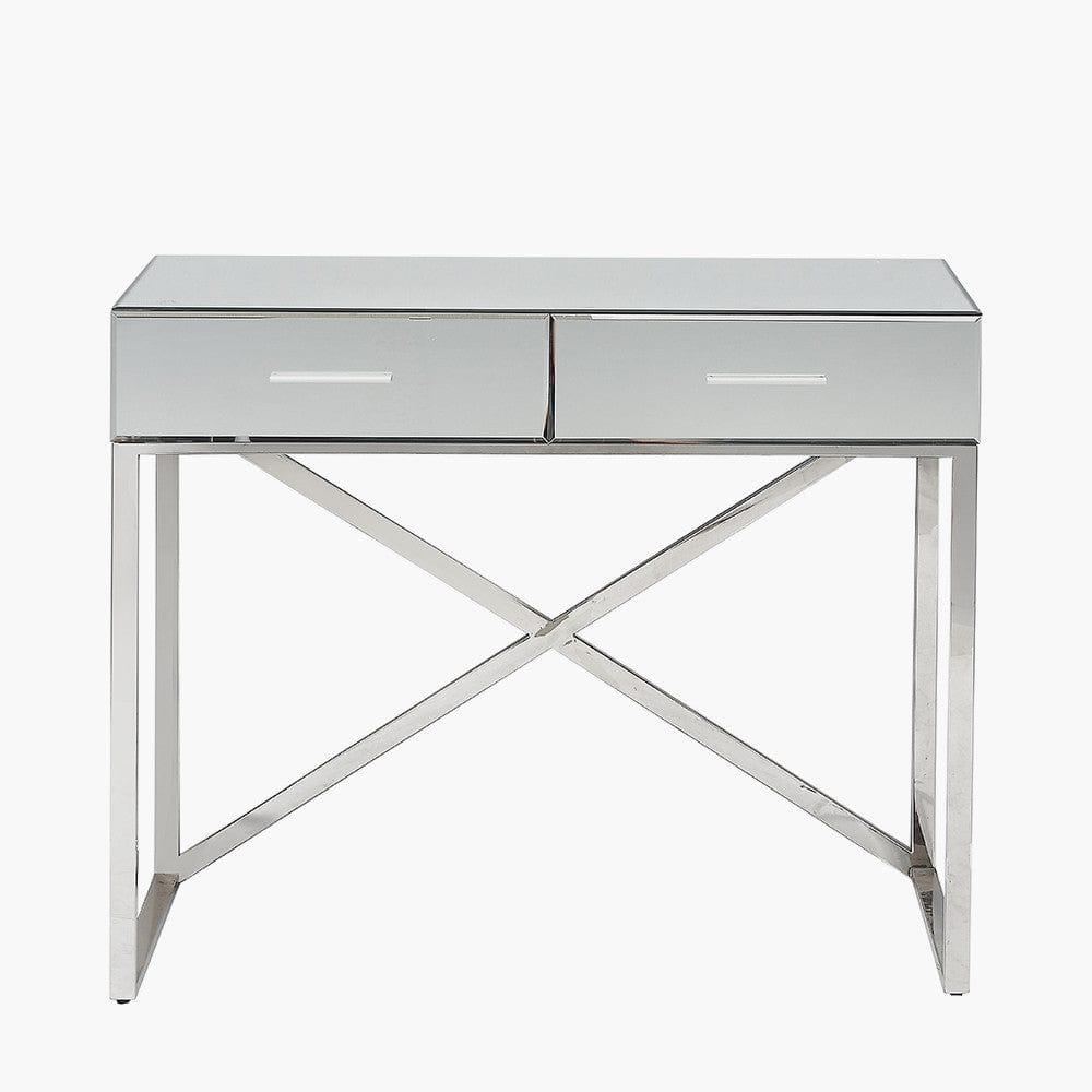 Rocco Silver Mirrored Glass and Metal Desk.