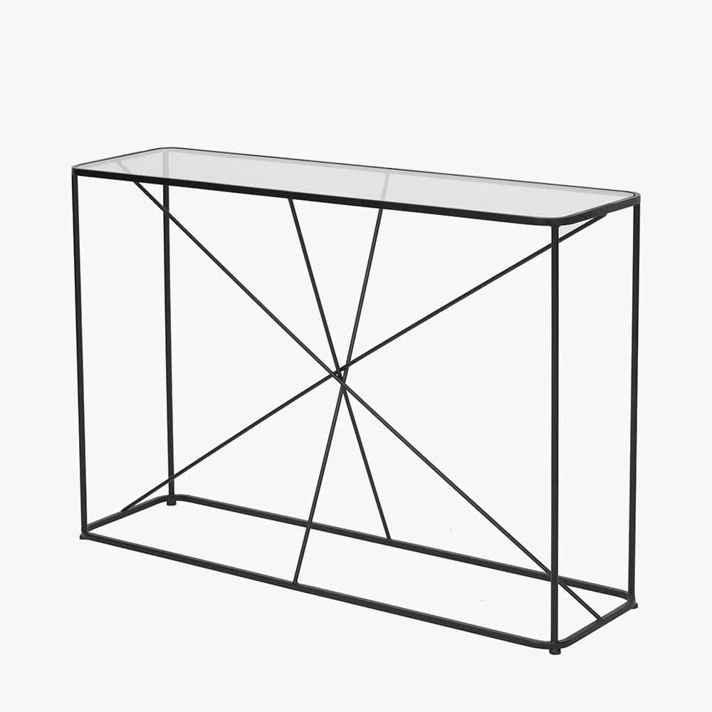Roxy Glass and Black Metal Console Table.