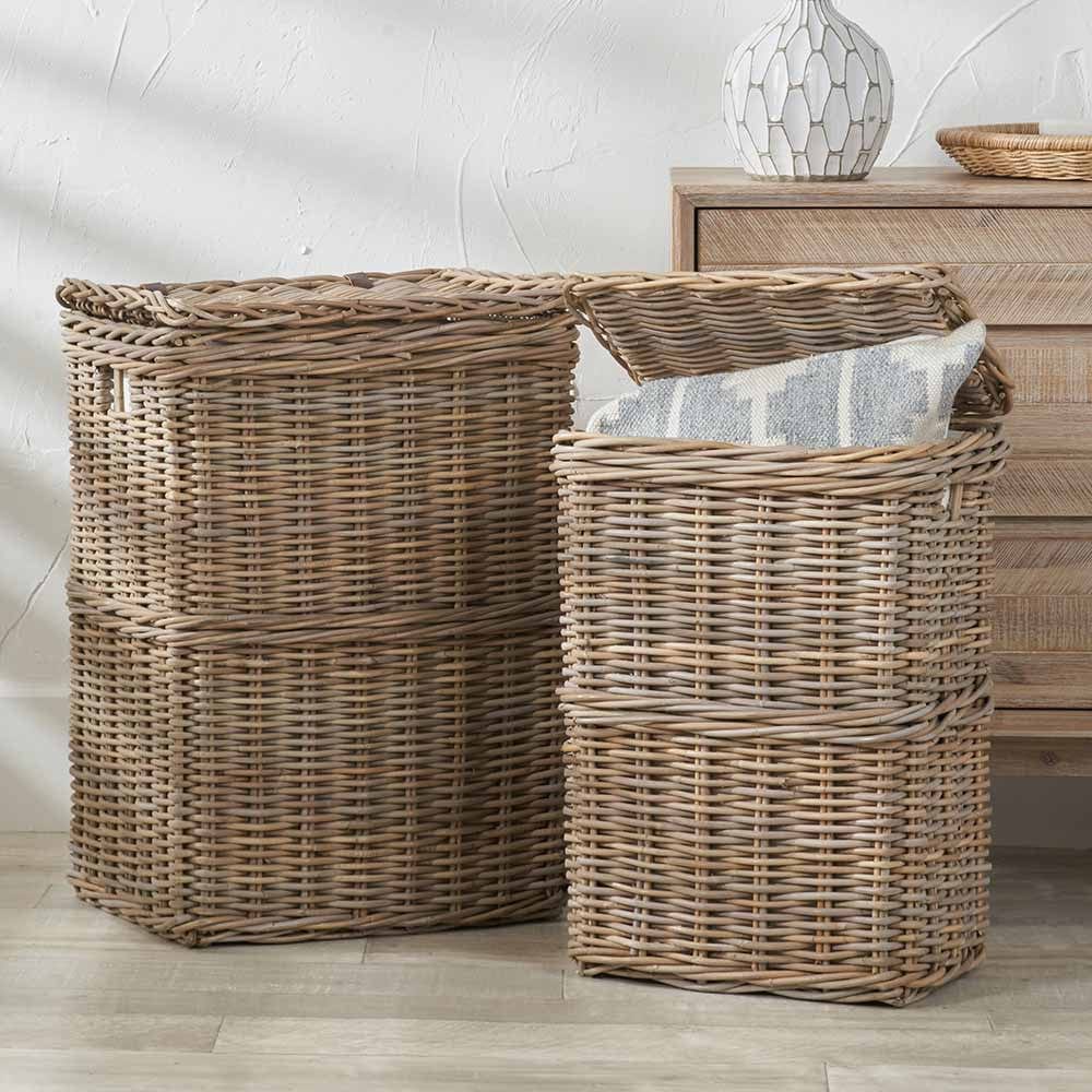 S/2 Grey Kubu Rectangular Linen Baskets.