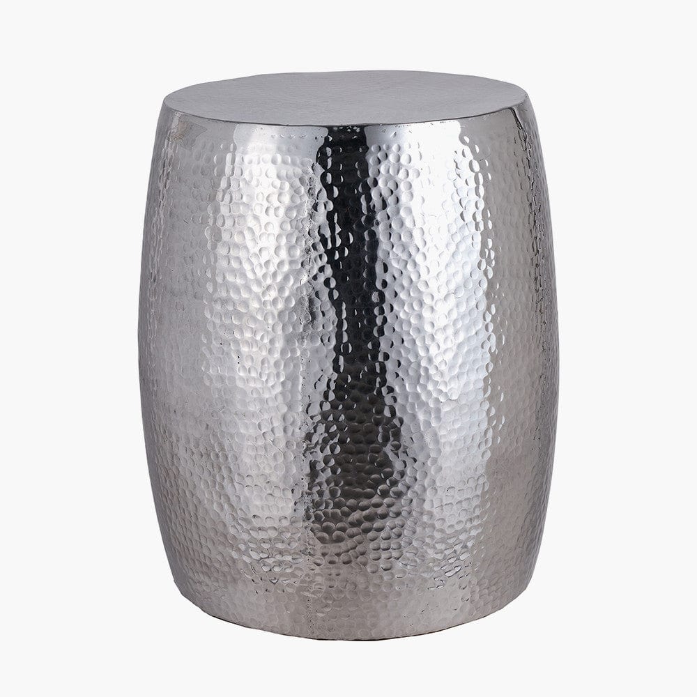 Sangli Polished Silver Hammered Metal Stool.