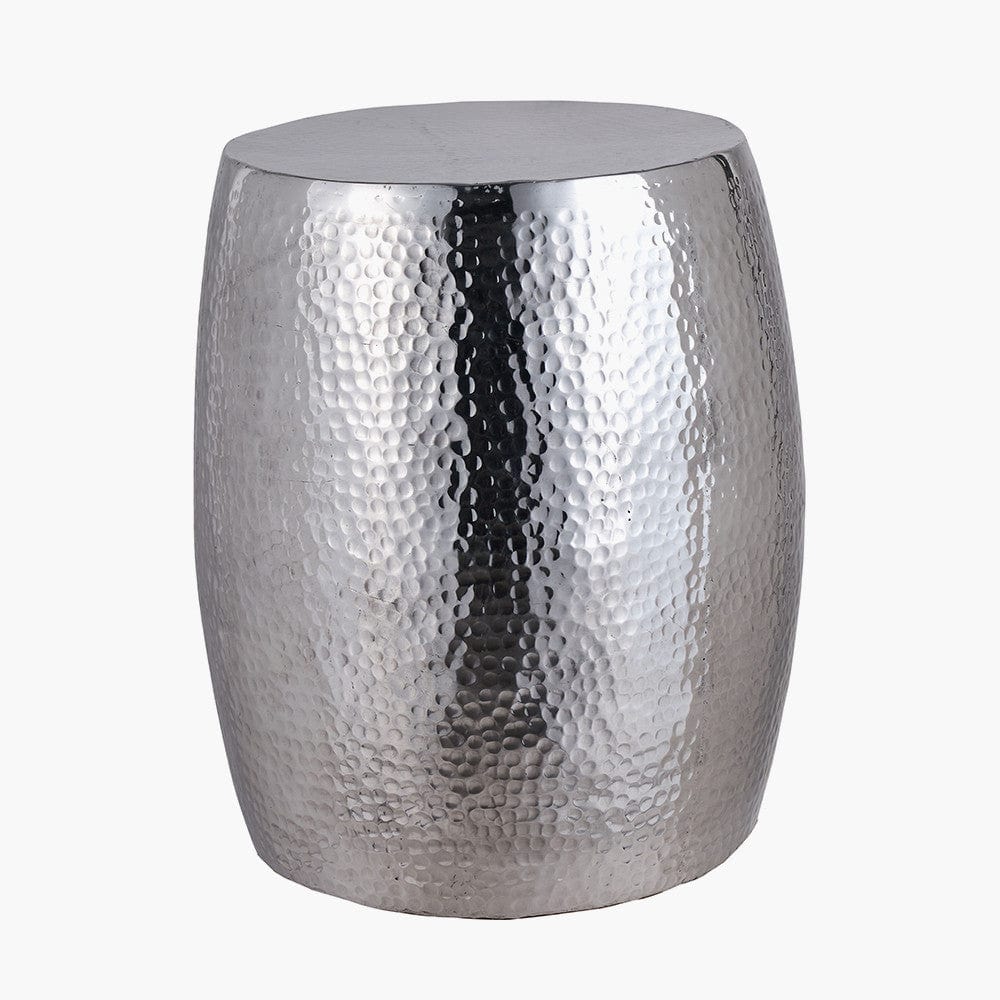 Sangli Polished Silver Hammered Metal Stool.