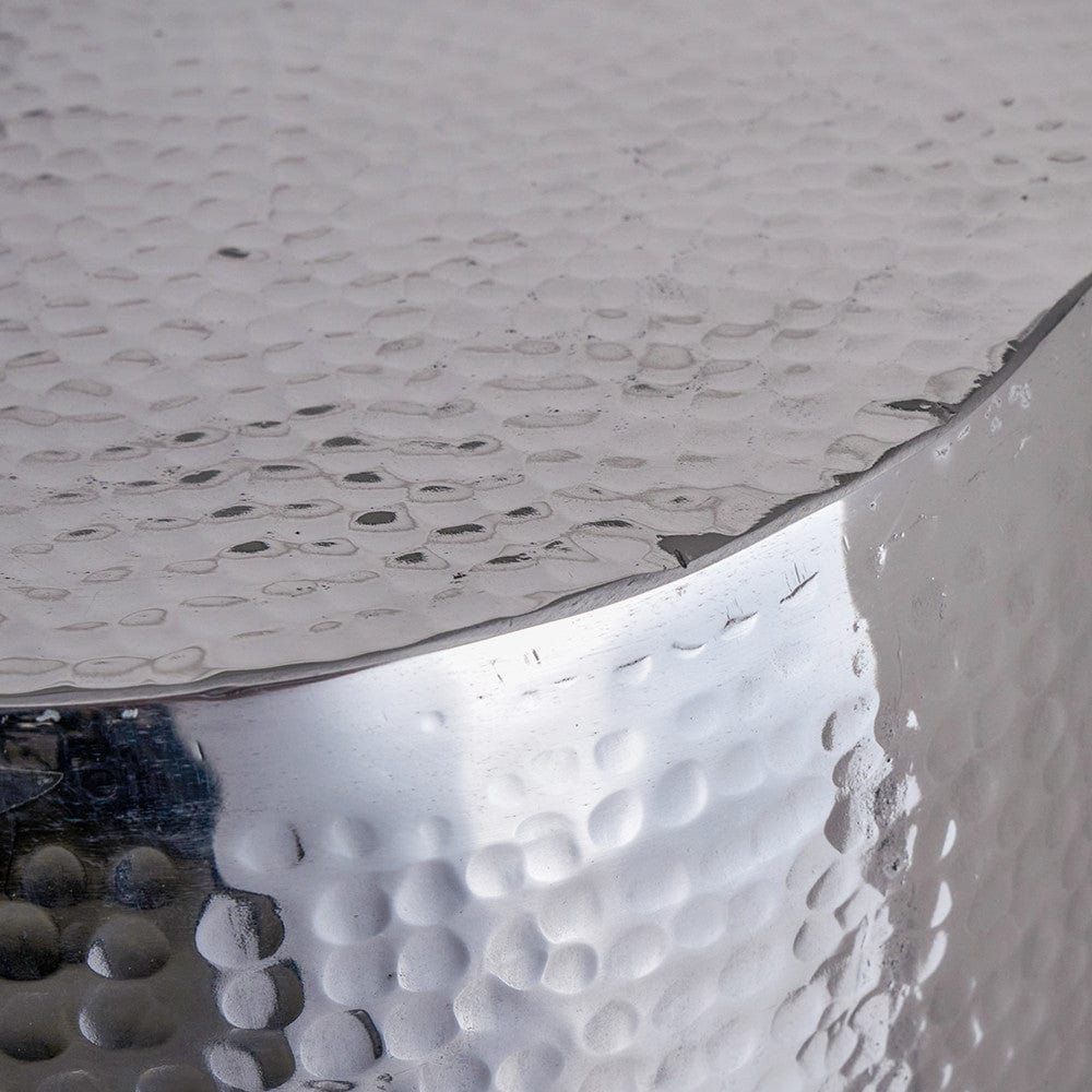 Sangli Polished Silver Hammered Metal Stool.