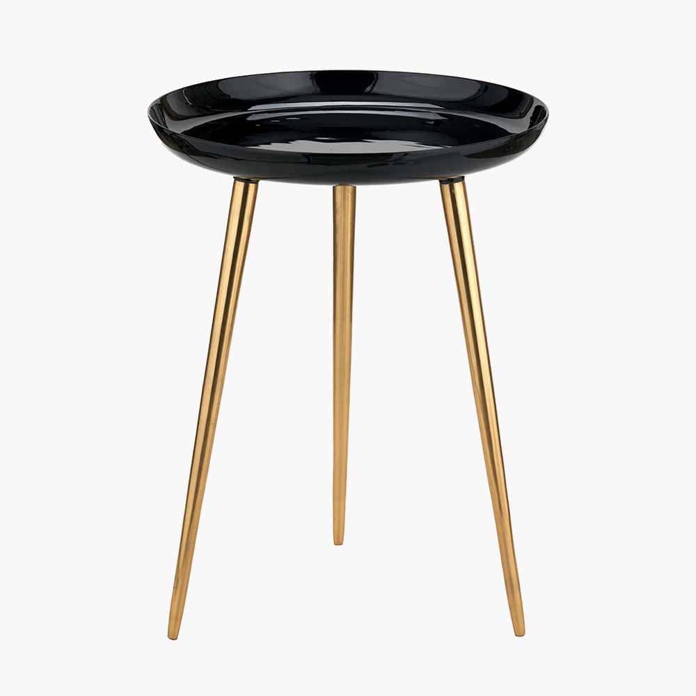 Seline Black Enamel and Gold Metal Side Table.