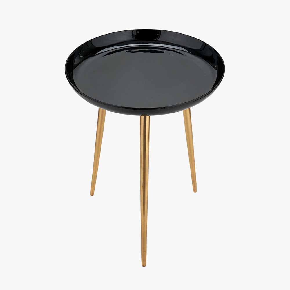 Seline Black Enamel and Gold Metal Side Table.
