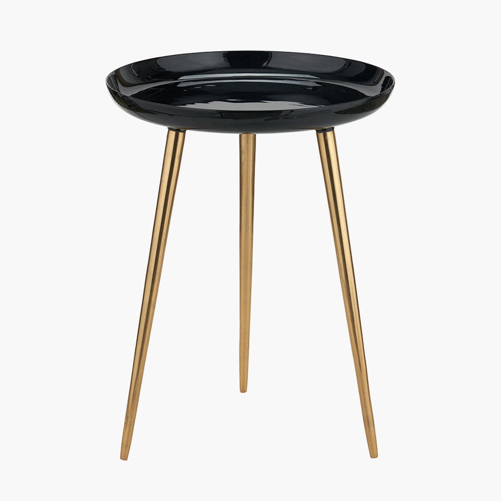 Seline Black Enamel and Gold Metal Side Table.