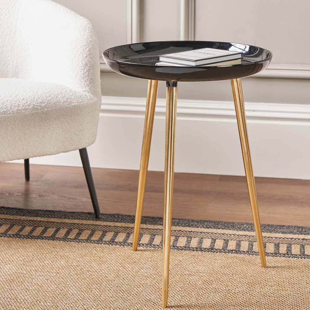 Seline Black Enamel and Gold Metal Side Table.