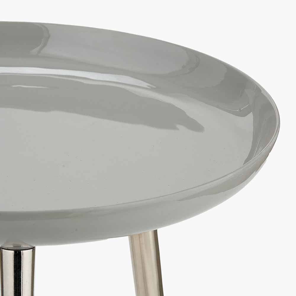 Seline Grey Enamel and Silver Metal Side Table.